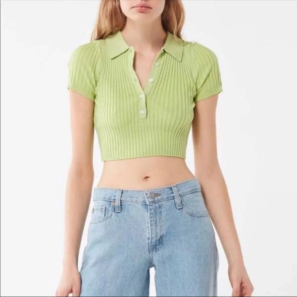 Urban Outfitters Grassy Green Cropped Polo Shirt